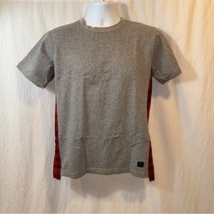 Gently Used Men’s Unyforme Gray T Shirt With Red Plaid Side Stripes Size Small